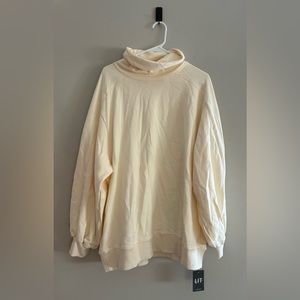 NWT LIT Active Whisper Oversized Turtleneck Sweatshirt Cream | Size M